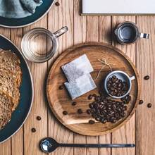 1pc Wooden Tray, Round Wood Fruit Plate, Wooden Dessert Platter, Coffee Cup Holder, Tea Cup Saucer, Multi-Functional Serving Platter, Decorative Fruit Dish, Washable Food Tray, Cake Plate, Household Cheese Plate, Creative Bread Platter, Suitable For Decorating Room And Kitchen, For Steak, Pizza, Sushi Etc.