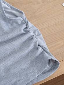 2pcs/Set Girls Casual Fashionable Lace Hooded Sleeveless Top And Shorts Set, Summer - Grey - View 6