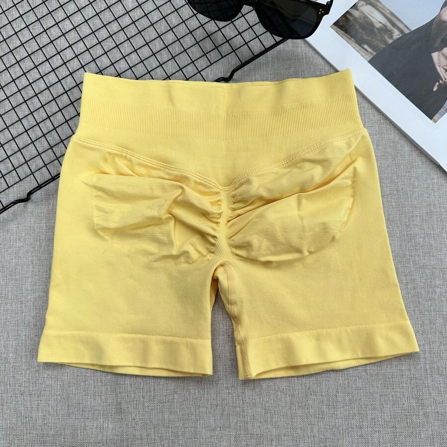 女款高腰無縫瑜伽短褲 提臀運動短褲