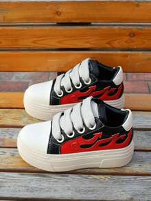 Chunky Heel Platform Mixed Color Unisex Shoes, All Match Fashion Increase Runway Sport Casual Trainers, Red Fire Sewing Outdoor Sneakers, Tennis Female Skateboard Shoes - 紅色 - 查看 5