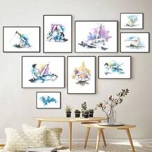 1 pièce/3 pièces Affiches d'arts muraux avec cadre en option. Affiches d'impression d'art de graphiques d'exercices de pilates et de yoga modernes, peinture aquarelle sur canevas de femme faisant de l'exercice, décoration murale pour salle de sport - Multicolore - Voir 1