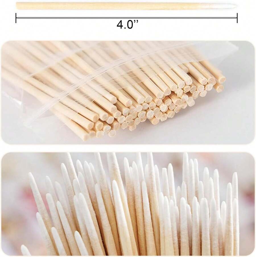 400pcs Pointed Cotton Swabs, Single-Tip Cotton Wood Sticks For Eyebrow Tattoo Beauty Make-Up Color Nail Seam Disposable Cleaning Cotton Swabs - 1 - View 1