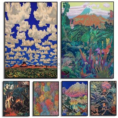 1개 모던 추상 작가 아론 모스의 작품 포스터 콜라주 판타지 이상한 프린트 캔버스 페인팅 벽 아트 그림 홈 룸 장식 선물용 선택 프레임