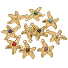 4 pièces Pendentif en acier inoxydable 304 doré, étoile de mer et pierre naturelle, DIY bijouterie, convient pour que les femmes le portent lors de vacances d'été à la plage