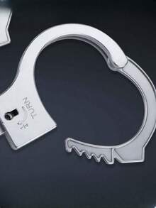 1pc Fake Handcuff Prop, Police Officer Catching Thief Role Play, Funny Party Game Accessory - Silver - View 5