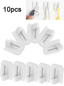 10pcs White Self-Adhesive Hooks, Suitable For Mesh Curtain Rods, Window Hooks For Bathrooms And Kitchens, Curtain Rods