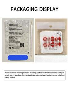 10pcs/Set Handmade Press On Nails Short Square Nails,Red Three-Dimensional Flowers ,Crystal Decoration, The Base Color Of A Cat's Eyes Is Shimmering ,Suitable For Autumn And Winter Nails,Detachable Fake Nails, Nail Supplies Nail Art,Suitable For Party, Dance, Daily Wear, Student Party, Cosplay, Press-On And Reusable, With Jelly Glue And Nail File DIY Nail Supplies - Red - View 9