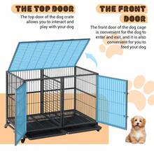 42 Inch Metal Dog Crate, Heavy Duty Dog Crate With Divider, 2 Feeding Door And Bowls, Dog Kennel Indoor With Wheels, For 2 Small Dogs/1 Large Dog - Black - View 3