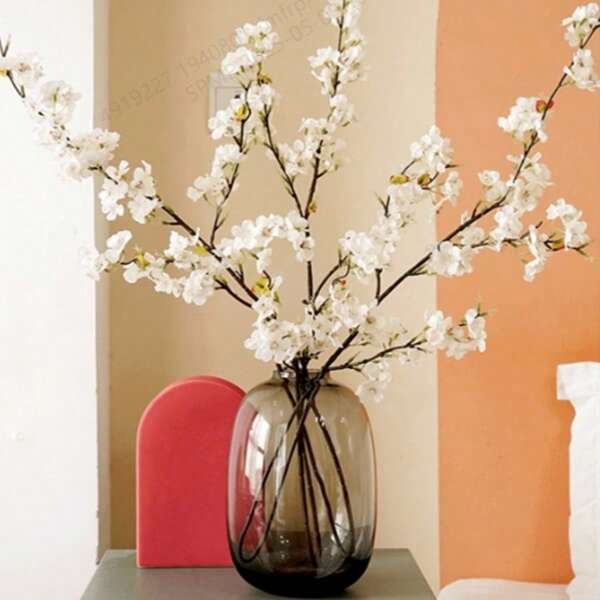 1pc/2/3PCS Artificial Cherry Blossom Flower Silk Peach Flowers Bulk Plum Blossom Flowers With Leaves Cherry Blossom Branches Vase Arrangements For Spring Wedding Indoor Outdoor DIY Party Decor Pink