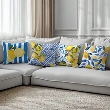 4 vỏ gối chủ đề chanh xanh mùa hè, chất liệu nhung đào in một mặt, kích thước 45*45/40*40/50*50CM cho ghế sofa vải hiện đại trang trí trong nhà, trang trí tiệc tùng, quà tặng - Nhiều màu - Xem 9