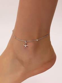 1 pieza Tobillera de plata de ley S925 con cuentas en forma de estrella de mar, para uso diario, joya de regalo para la novia