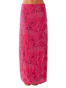 Women Summer Skirt Casual Elegant Sequin Floral Embroidery Long Skirt For Beach Vacation Club Streetwear - 玫紅色 - 查看 7