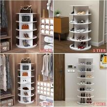 Rotating Shoe Cabinet, 360 Degree Shoe Rack Storage - Round Carousel Vertical Handbag Organizer (White, 7 Tier) - White - View 7