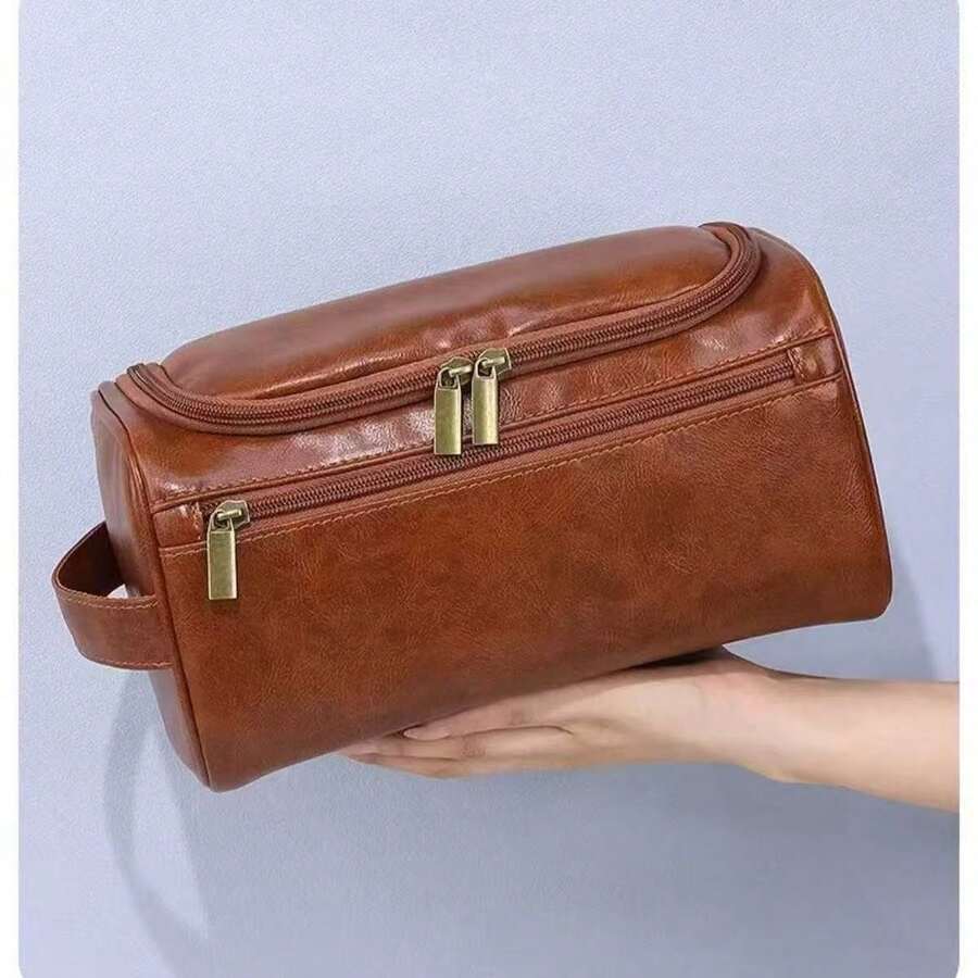 Vintage Leather Travel Toiletry Bag For Men Women - 棕色 - 查看 1