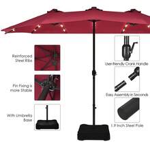Lifezeal 15Ft Patio Double-Sided Solar LED Market Umbrella Crank 36 Lights Base - Burgundy - View 8