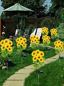1pc/2pcs Solar Powered Sunflower LED Light - Auto On/Off, Stake Mounted Outdoor Decor, Realistic Yellow Petals And Dark Center, Suitable For Garden, Pathway, Lawn, Fence - High Quality Landscape Lighting, Path Lighting | Sunflower Light | LED Flower Light, Solar Garden Light - Yellow - View 6