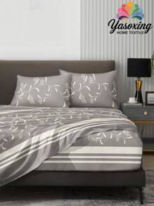 4pcs/Set Botanical Grey Flower Pattern Sheet Set Easy Care Microfiber Soft Bedding Set Floral Fitted Sheet Set (1pc Flat Sheet+1pc Fitted Sheet+2pcs Pillowcases)Fitted Sheet Set King Queen Full TWIN SIZE Sheet Deep Pocket Up To 11.8 Inch Pillowcase, Soft Breathable Wrinkle-Free Better For Sleep, Luxury Hotel Style, Gift For Mom Dad Friend Domitory Bedding Back School Bedding