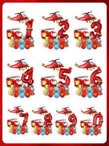 58pcs Helicopter Birthday Number Set, Including 32 Inch Red Number, Red Helicopter, Fire Truck, Star Foil Balloon And Red, Yellow, Blue Latex Balloons, Suitable For Birthday Party, Theme Party - Multicolor - View 4