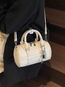 Modische und minimalistische Schultertasche aus Kunstleder mit Kissen- und Zylinderdesign, vielseitig für den täglichen Gebrauch, Einkaufen und Pendeln. - Beige - Übersicht 4