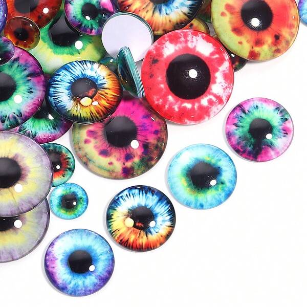 10pcs/Pack Round Eye Ball Pattern Glass Cabochons, Multi-Styles & Sizes Available, Fashionable Colored Iris DIY Glass Cabochons, Suitable For Necklace, Ring, Bracelet Jewelry Making And Decoration