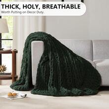 Chunky Knit Blanket - Soft Chenille Yarn Throws 40x50: Handmade Thick Cable Crochet Blanket - Large Chunky Yarn Rope Knot Throw For Couch, Sofa, Bed Home Decor - 橄欖綠 - View 5