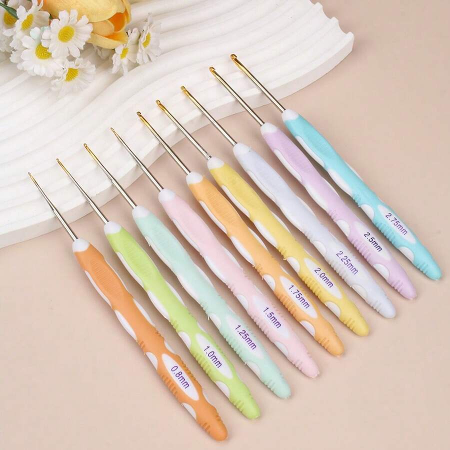 9pcs Soft Handle Ergonomic Crochet Hooks Set, Suitable For Knitting Crafts, Holiday Gift (0.8mm-2.75mm) - Multicolor - View 1