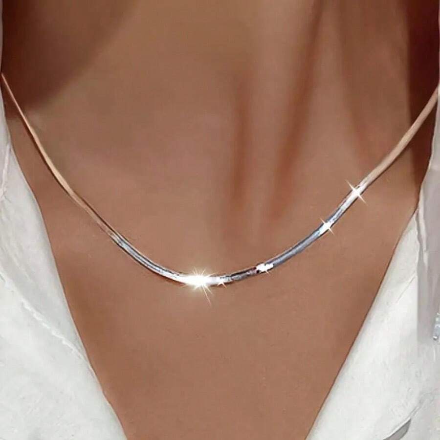 Stainless Steel Blade Chain Hip-Hop Flat Women's Titanium Steel Necklace Simple And Elegant - Bạc - Xem 1