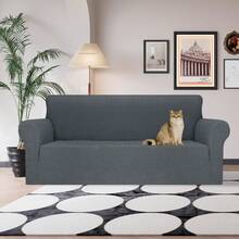 YSTYLE 1/2/3/4 Seater Sofa Cover With Armrests, Modern Jacquard Stretch Elastic, Scratch-Resistant, Non-Slip, Washable, Pet-Friendly Sofa Protector For Living Room And Balcony - Dark Grey - View 2
