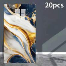 20/50 piezas Cycleader Baldosas de vinilo adhesivas con efecto mármol europeo de lujo, fáciles de limpiar, impermeables y removibles para decorar la cocina, el baño y el dormitorio - Multicolor - Ver 14