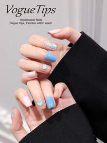 10 đầu móng tay Honey Party, móng tay giả kiểu Ballet ngắn, móng tay giả màu vàng trang nhã đính đá lấp lánh, móng tay giả acrylic thủ công cho XS/S/M/L - Nhiều màu - Xem 3