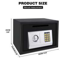 Vandise Caja fuerte digital de acero, seguridad electrónica para oficina, hogar, dinero en efectivo, caja fuerte digital grande, 2 compartimentos con 2 llaves de anulación, teclado numérico y 4 pernos de instalación, 16 L (35 x 25 x 25 cm) - Negro - Ver 2