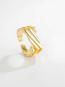 1 pezzo Anello semplice e alla moda da donna, con griglia quadrata traforata, regolabile - Oro giallo - Visualizzare 4
