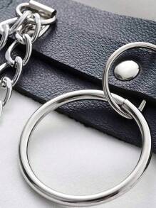 1 pieza Cinturón de mujer de talla grande con colgante de círculo de metal negro de doble capa, decoración de cintura de cuero, estilo punk oscuro, para accesorio de vestido diario de verano, escuela, otoño, Halloween