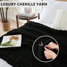 Chunky Knit Blanket - Soft Chenille Yarn Throws 40x50: Handmade Thick Cable Crochet Blanket - Large Chunky Yarn Rope Knot Throw For Couch, Sofa, Bed Home Decor - 黑色 - 查看 3