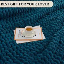Chunky Knit Blanket - Soft Chenille Yarn Throws 40x50: Handmade Thick Cable Crochet Blanket - Large Chunky Yarn Rope Knot Throw For Couch, Sofa, Bed Home Decor - 藍色 - 查看 6