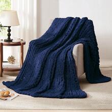 Chunky Knit Blanket - Soft Chenille Yarn Throws 40x50: Handmade Thick Cable Crochet Blanket - Large Chunky Yarn Rope Knot Throw For Couch, Sofa, Bed Home Decor - 深藍色 - 查看 7