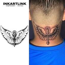 INKARTLINK INKARTLINK 1 pieza Tatuaje temporal de Cruz y Alas | Fórmula de plantas herbales semi-permanente | Realista, duración de 15 días | Resistente al agua 1-2 semanas | Tatuaje falso de nicho | Etiqueta engomada de estilo gótico