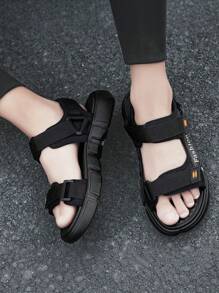 1 Pair Ins Style Teenager Beach Sandals, Hook And Loop Closure Breathable Non-Slip Soft Sole, Summer Beach Holiday Fashion Shoes