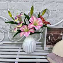 3 Stücke Lilien, künstliche Blumen, Kunstblumen, Dekoration für Schlafzimmer, Wohnzimmer, Kommode, Kunstblumen, Innendekoration, Kunstblumen, Taglilien, Rosa/Blau/Weiß