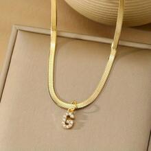 1 件 18k 鍍金鈦鋼鎖骨鏈帶英文字母吊墜嵌水鑽,適合女士日常佩戴 - 金黃色 - 查看 9