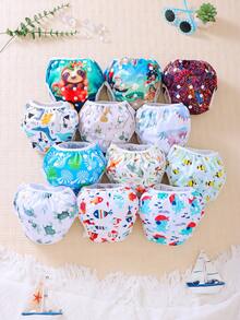 3pcs/5pcs Random Prints Cloth Swim Diaper Reusable Swimming Diaper Pants Adjustable Swim Diaper For Swimming Lessons Baby Girls,Boys,Netural Color Swim Diaper(The Prints Cycle Will Be Reversed) - Multicolor - View 7