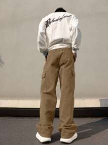 1pc Men's Multi-Pocket Cargo Pants, Suitable For Spring/Autumn, Summer Beach, Daily Commute, Sports Training, Outdoor Hiking, Casual, Fitness, Jogging, Straight Leg Trousers, Versatile & Fashionable, Fall