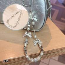 1 件银星串珠蝴蝶结和珍珠装饰钥匙扣、手机挂绳、包包挂饰礼物，适合送给母亲、家人、朋友、生日、节日的手机挂饰、手机链 - 單色 - 查看 6