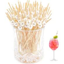 100pcs/Pack White 12cm Finger Food Picks, Fruit Skewers, 4.7 Inch Sandwich Fruit Cocktail Bamboo Toothpicks, Party Appetizer Supplies, Birthday Wedding Party Decorations, Clubs, Fruits, Cupcakes, Burgers, Snacks, Pies - White - View 1