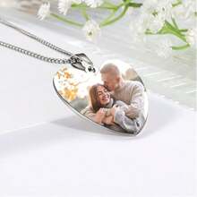 Custom Heart Pendant Necklace - Personalized Dog Tag Photo, Stainless Steel, Ideal For Couples, Valentine's Day And Christmas Gifts,Silver,Stylish,Colorful,Vintage,Simple,Unisex,Casual,Cuties,Custom,Personalized,Unique,Ideal Gifts For Him,Ideal Gifts For Her,Her,Boyfriend,Girlfriend,Dad,Mom,Family,Friends,For Anniversaries,For Birthdays,For Graduation,For Prom,For Party,Jewelry,Jewelry,Chic Autumn,Jewelry & Watches,Customized Fashion Photo Necklaces - Multicolor - View 4