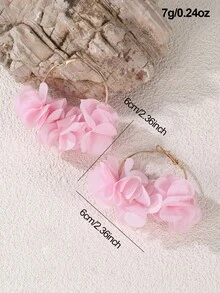 NAIZHU 1 Pair Elegant Floral Circle Design Earrings, Fashion Party Accessory - Baby Pink - View 4