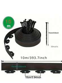[1 conjunto de cercas de jardim] 1 conjunto de bordas de gramado de plástico de 196,85 polegadas com 15 estacas de madeira, barreira de borda de gramado macia fácil de instalar para decoração de jardim, divisor de jardim de plástico para uso externo