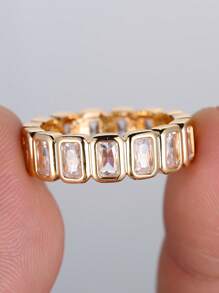 1pc Unique Cubic Zirconia Encrusted Square Design Ring, Suitable For Business, Banquet, Ball, Festival Party Wear