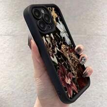 The TPU Phone Case Features A Leopard Lily Floral Design, Exuding A Vintage Elegance, And Is Compatible With Iphone 15 Pro Max, Iphone 14/13 Pro/12/11/7/5, 2P/X/Xr/Xs Max, Made With High-Quality Silicone For Full-Body Protection. - Black - View 3