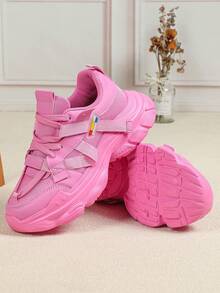 Platform Chunky Sneakers, Fashion Thick Sole High Street Casual Shoes, Multiple Colors, Suitable For Couple Walking, Holiday Travel, Sports - Pink - View 5